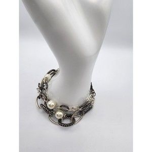Premier Designs Faux Pearl Bracelet Bellissimo 3-Strand Antique Silvertone  9"